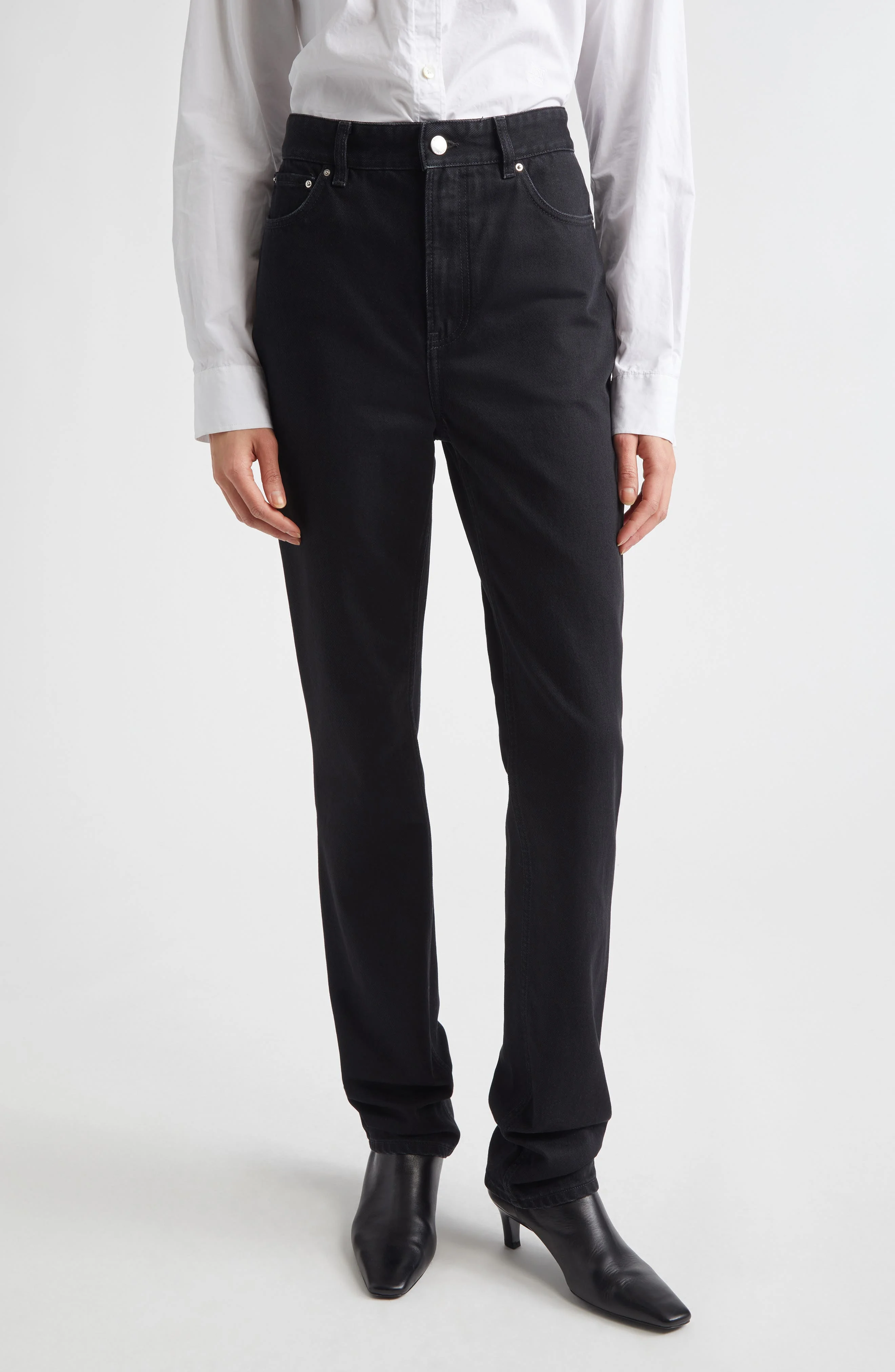 TOTEME High Waist Organic Cotton Slim Leg Jeans in Black at Nordstrom - 1