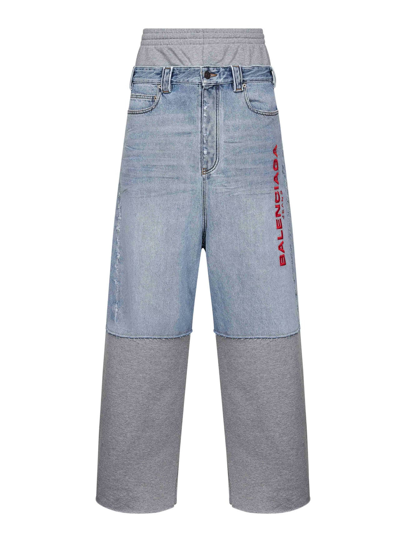 Light blue denim and grey fleece trousers - 1