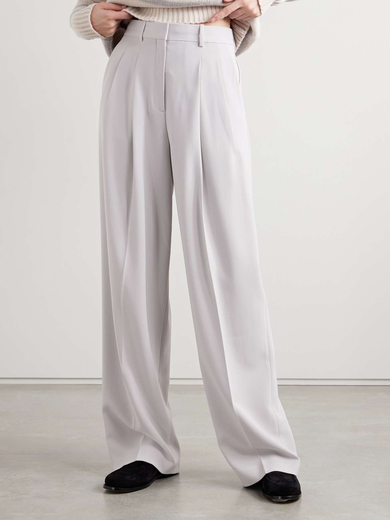 Pleated crepe wide-leg pants Light gray - 3