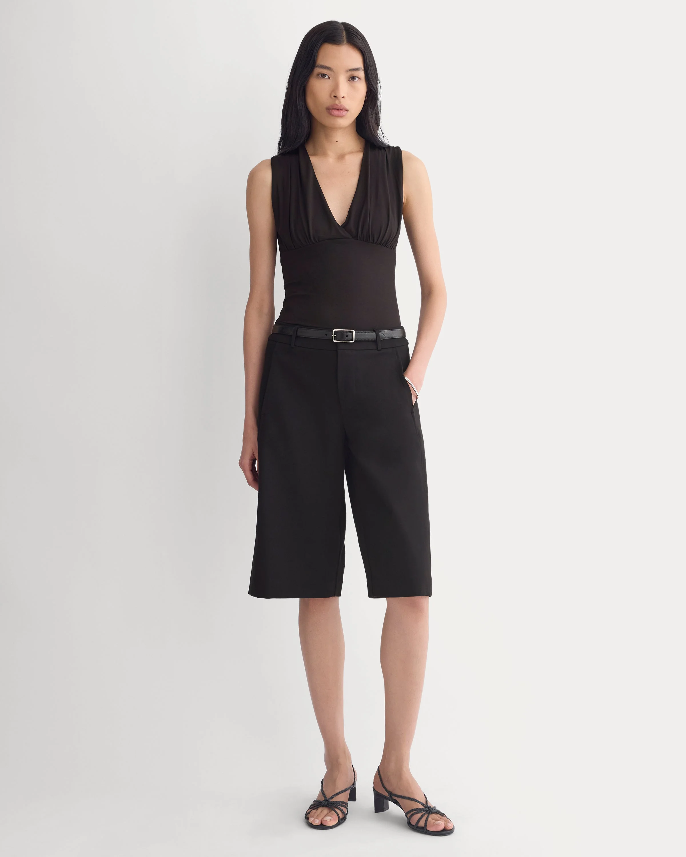 DRAPEY JERSEY V-NECK TOP - 1