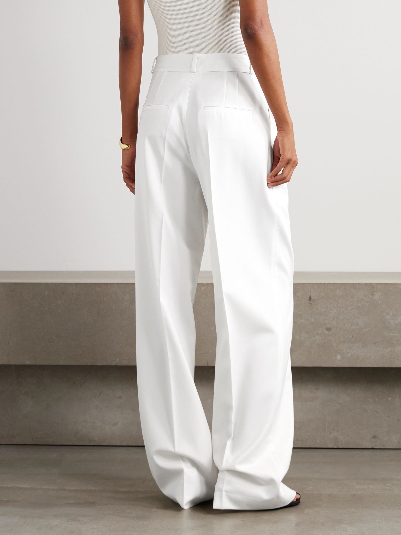 Pleated wool-blend twill wide-leg pants Ivory - 4