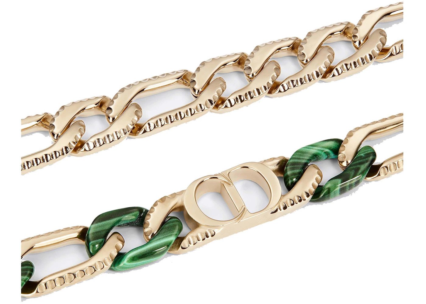Dior TEARS Chain Link Necklace Gold/Green - 2