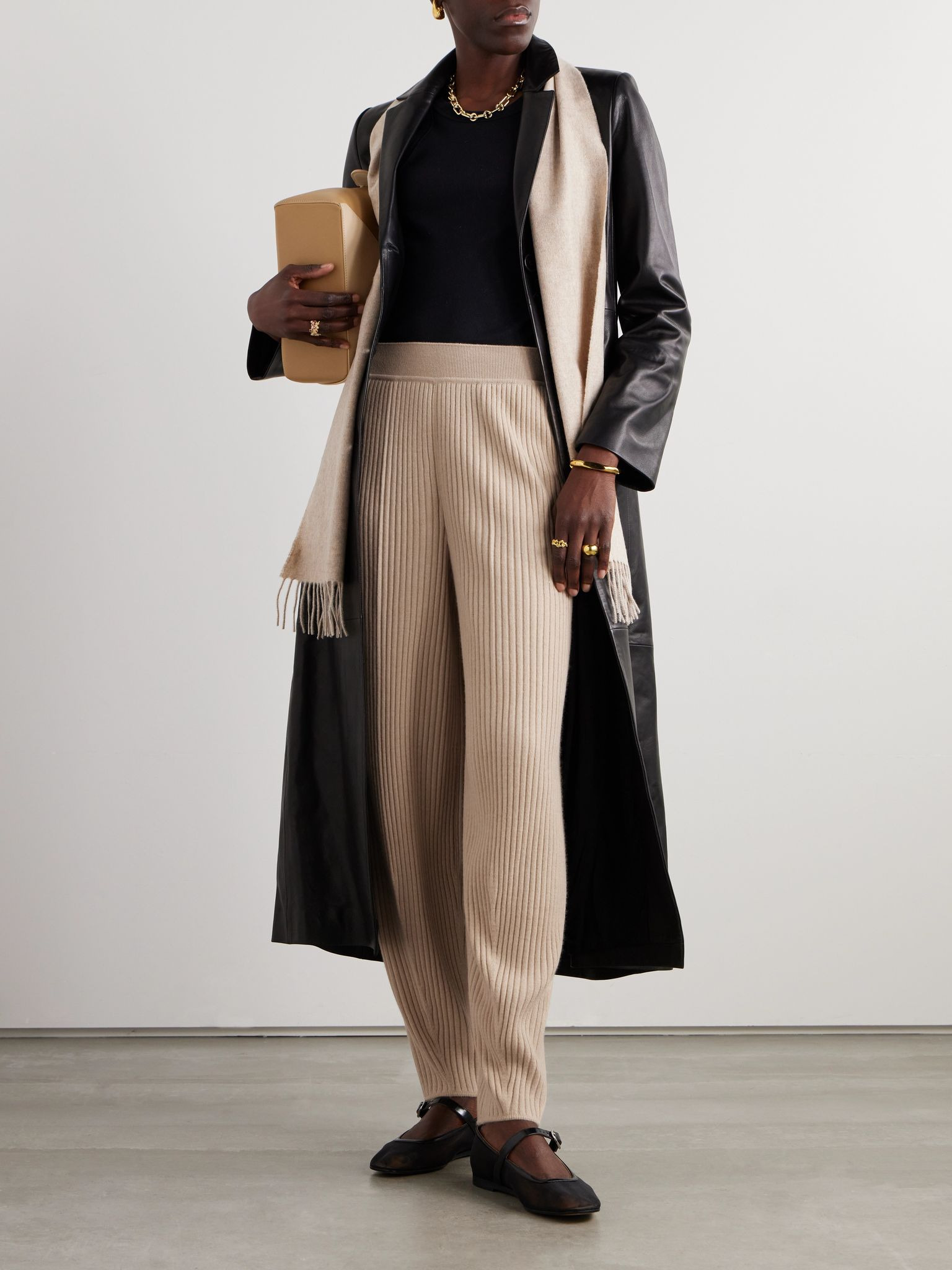 Ribbed cashmere tapered pants Beige - 2