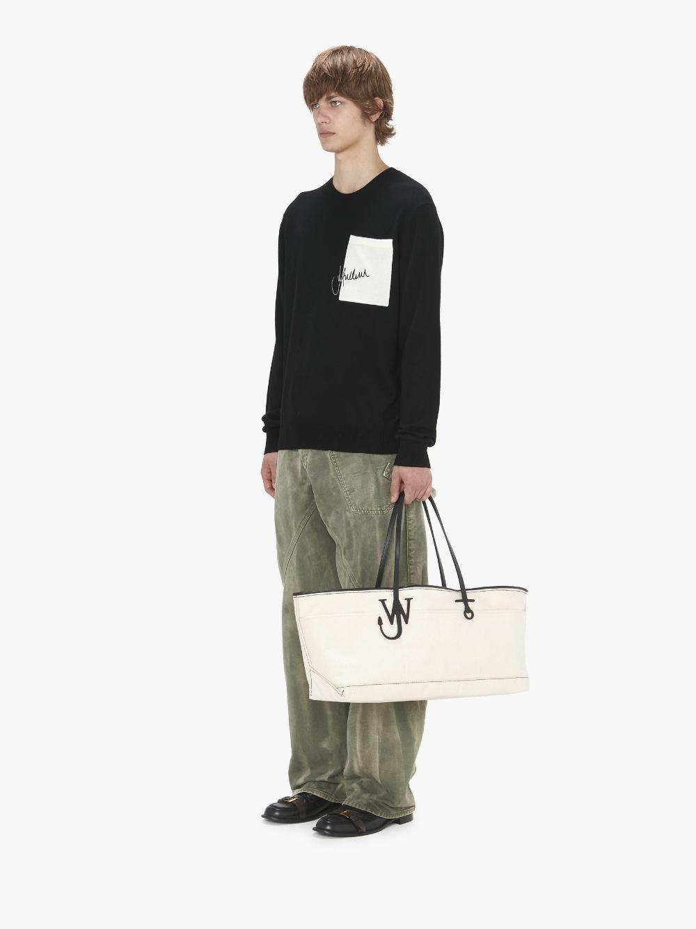 JW Anderson アンカートート JW Anderson Off-white Stretch Anchor Canvas Tote in Black