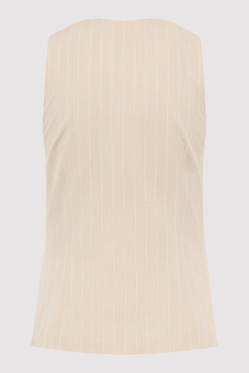 Pinstripe Wool Vest - Latte - 11
