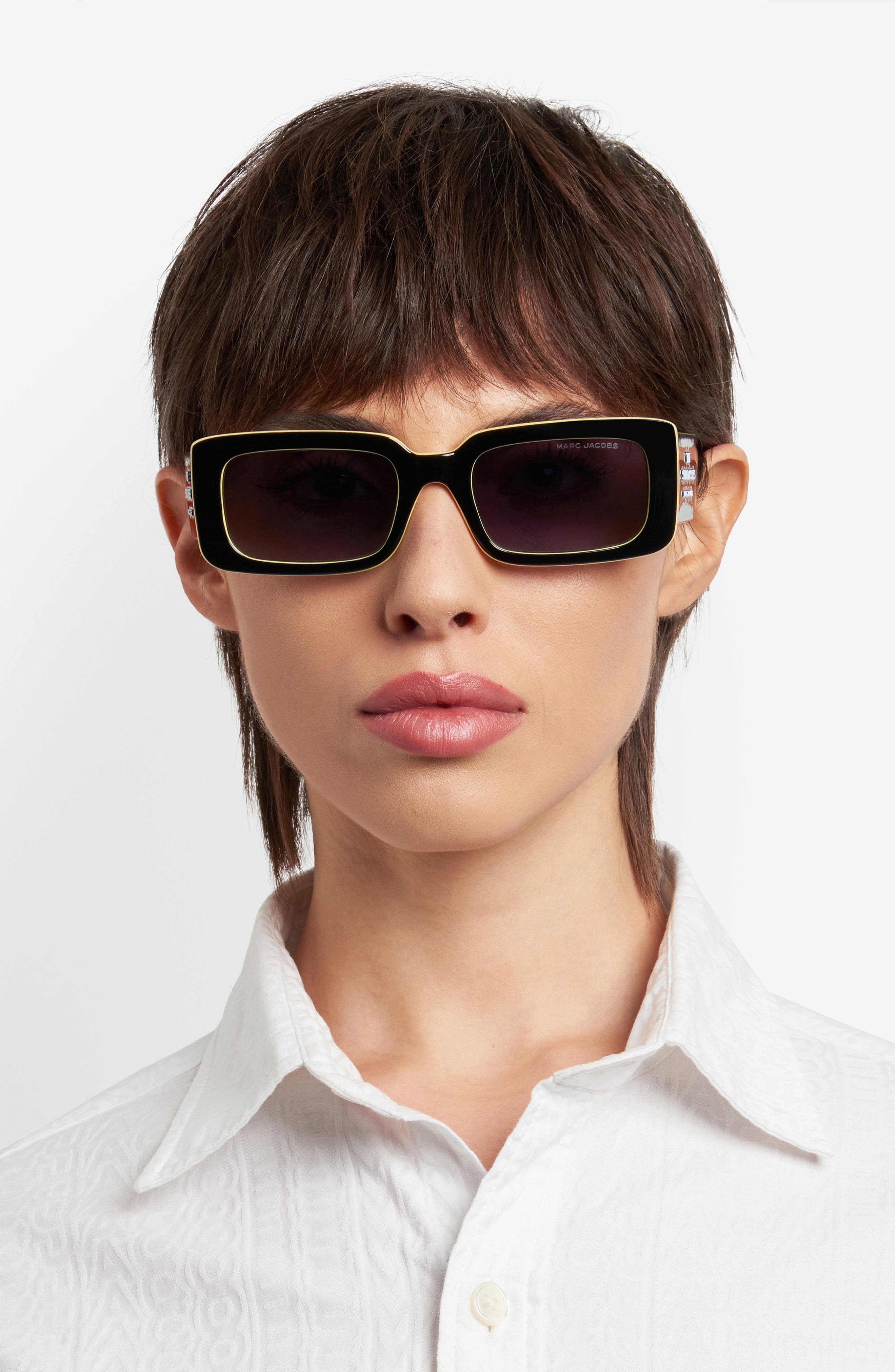 Marc Jacobs 53mm Gradient Rectangular Sunglasses in Black Yellow at Nordstrom - 5