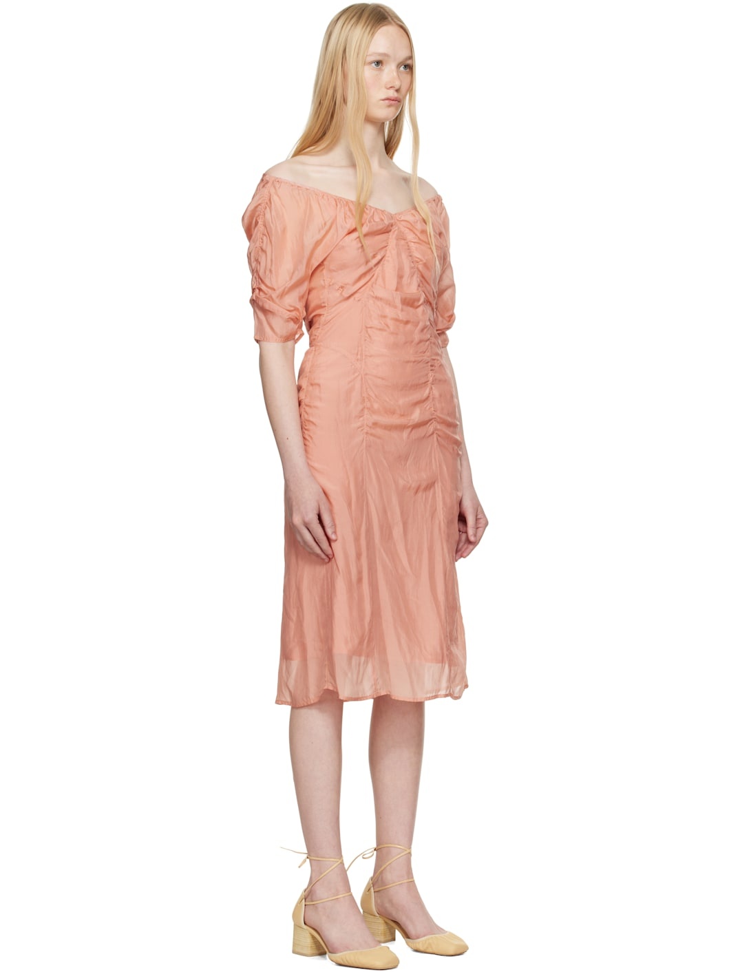 Pink Silk Chiffon Parachute Midi Dress - 2