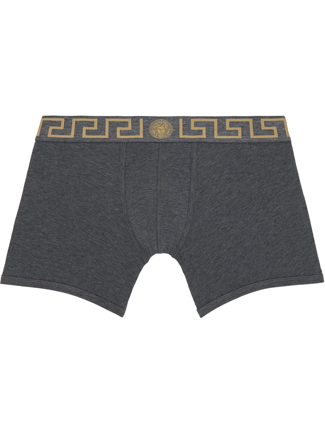Two-Pack Black & Gray Greca Border Long Boxer Briefs - 2