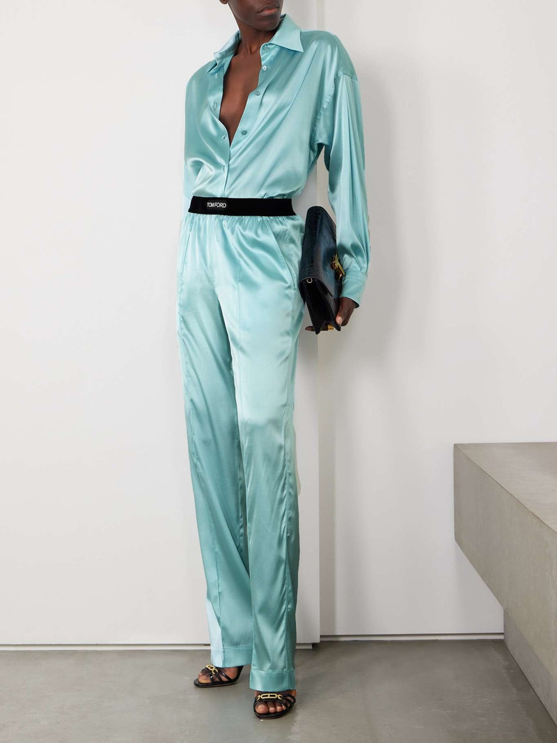 TOM FORD Jacquard-trimmed stretch-silk satin wide-leg pants outlook