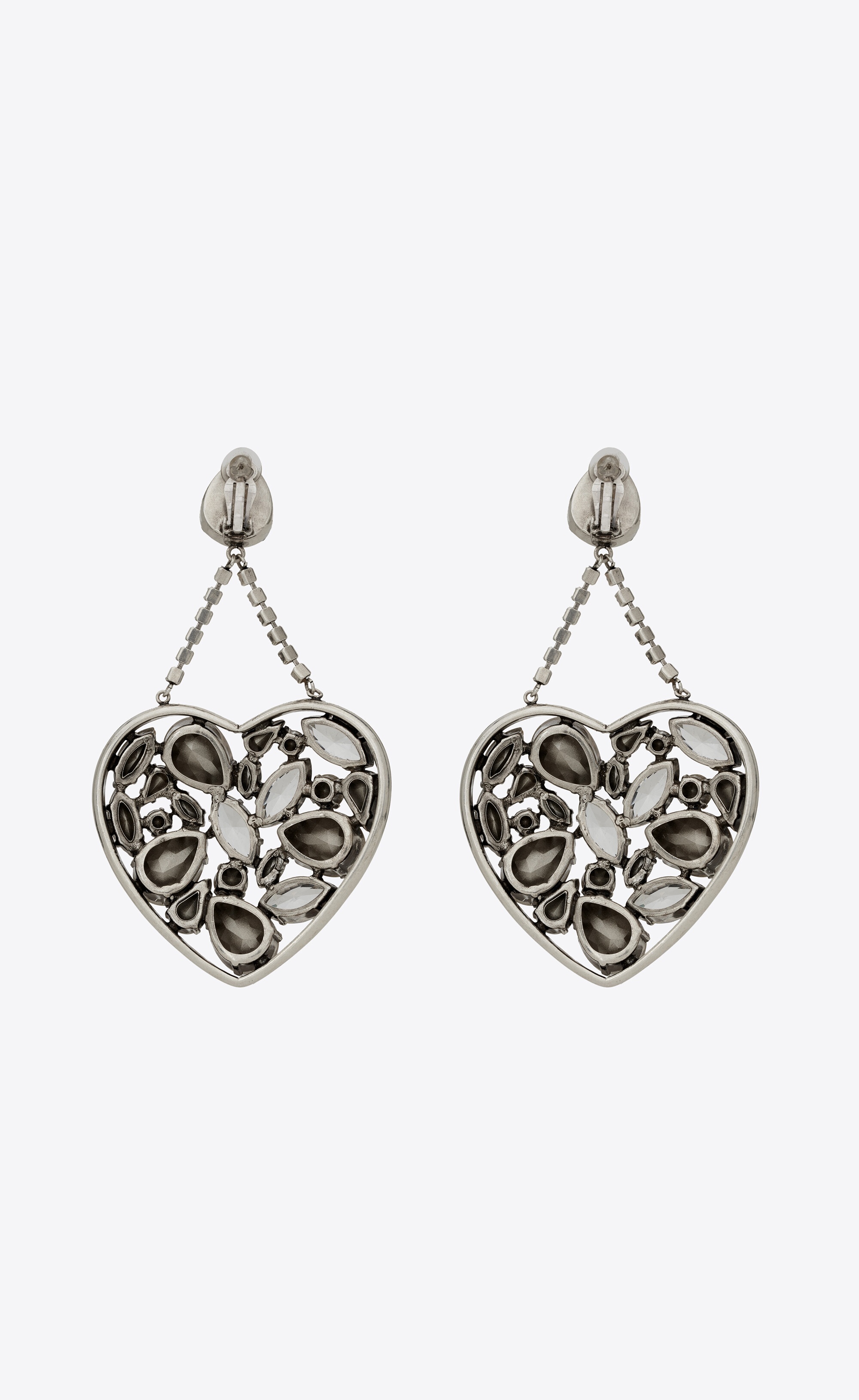 oversized rhinestone heart drop earrings - 3