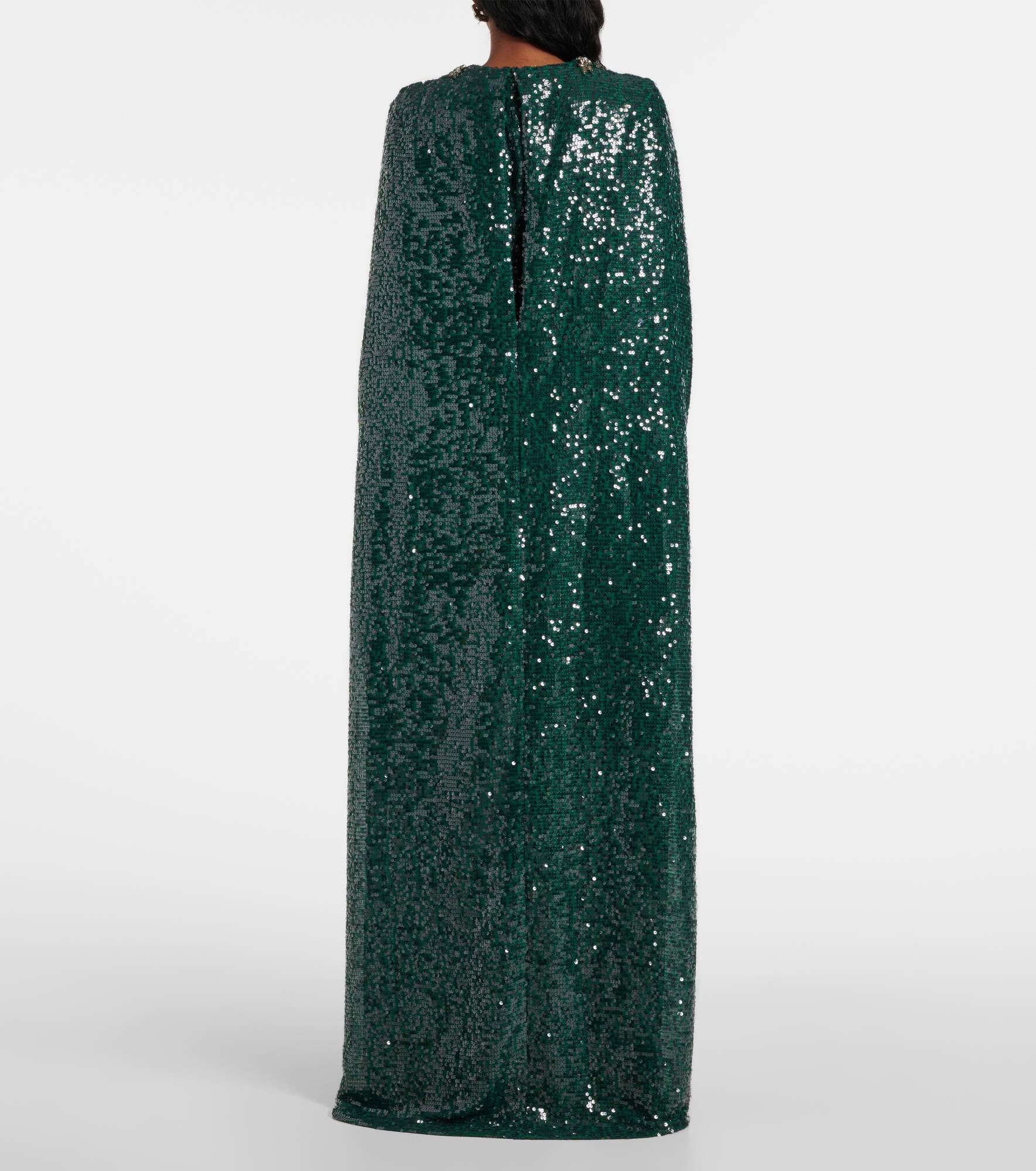 Sequined georgette caped gown - 3