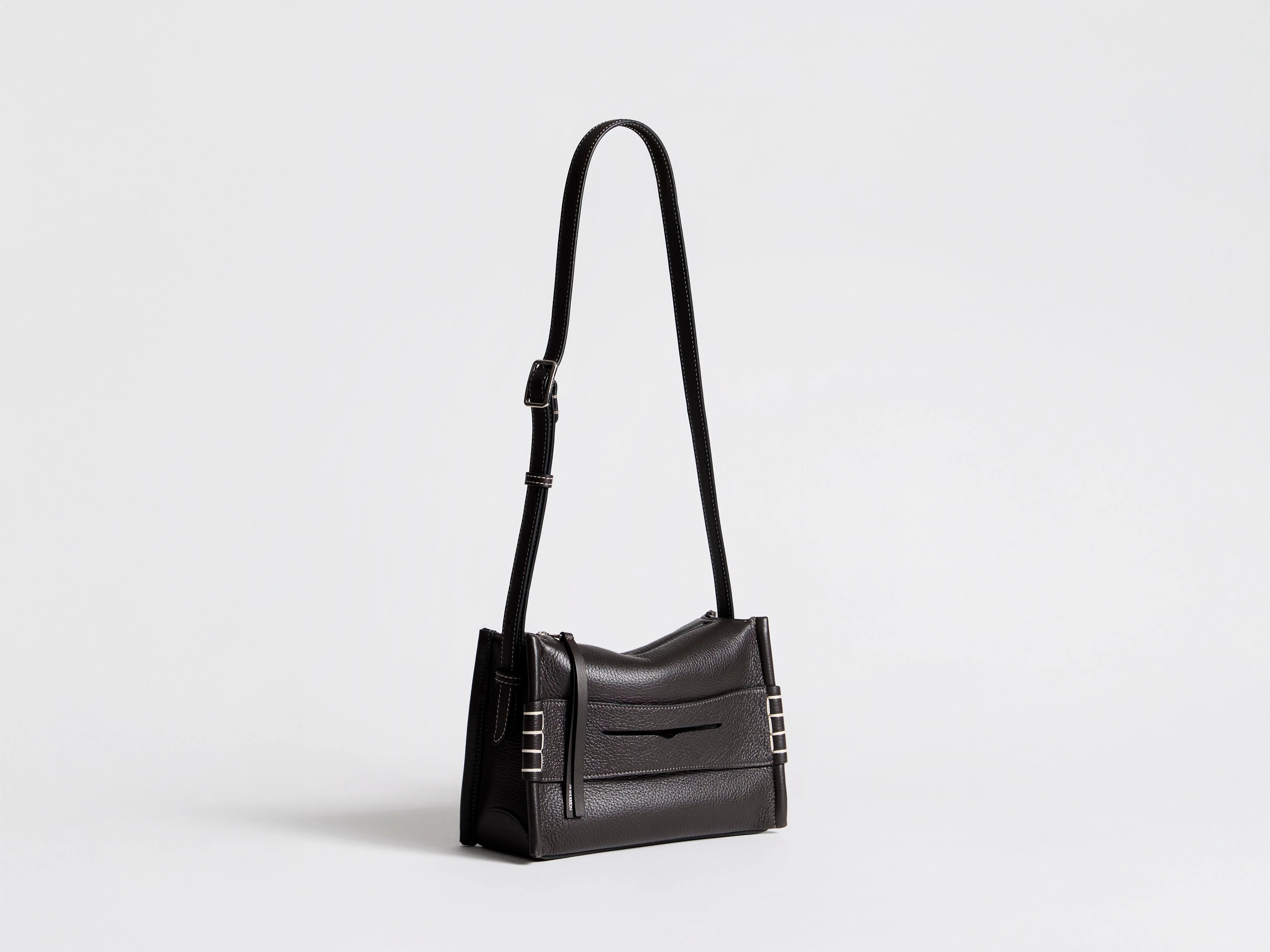 SMALL MESSENGER LOAFER BAG IN CHOCOLATE BROWN LEATHER - 1
