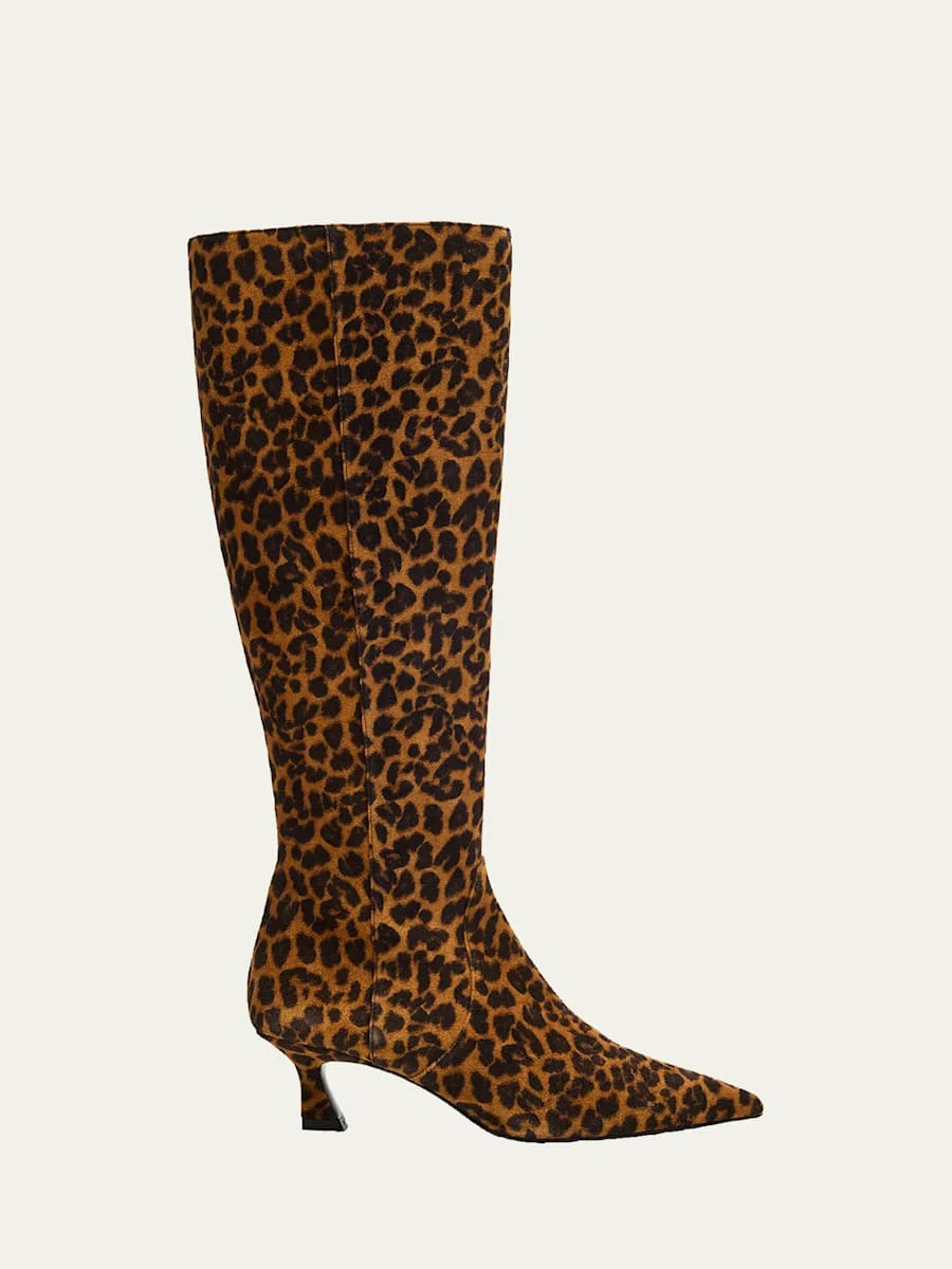 50mm Vinnie Leopard-Printed Suede Knee-High Boots - 1