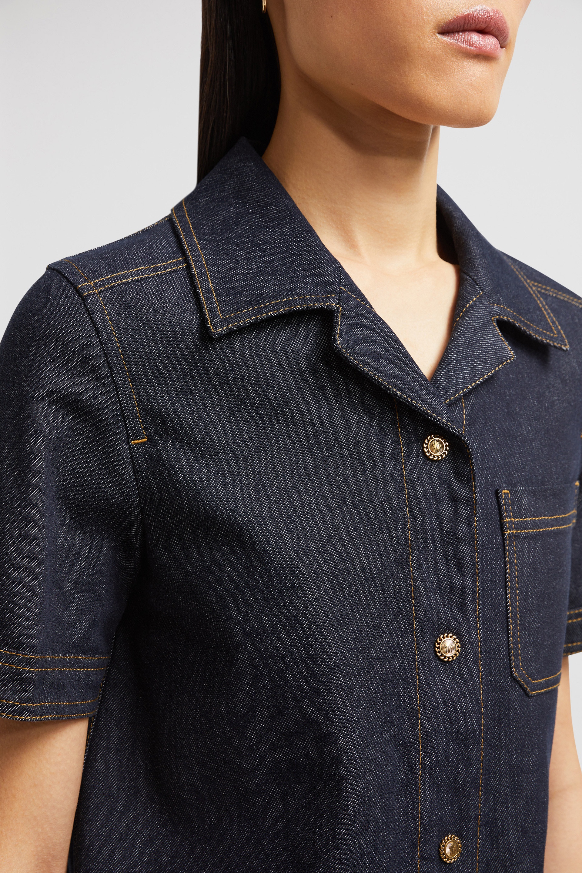 Denim Mini Shirt Dress - 6