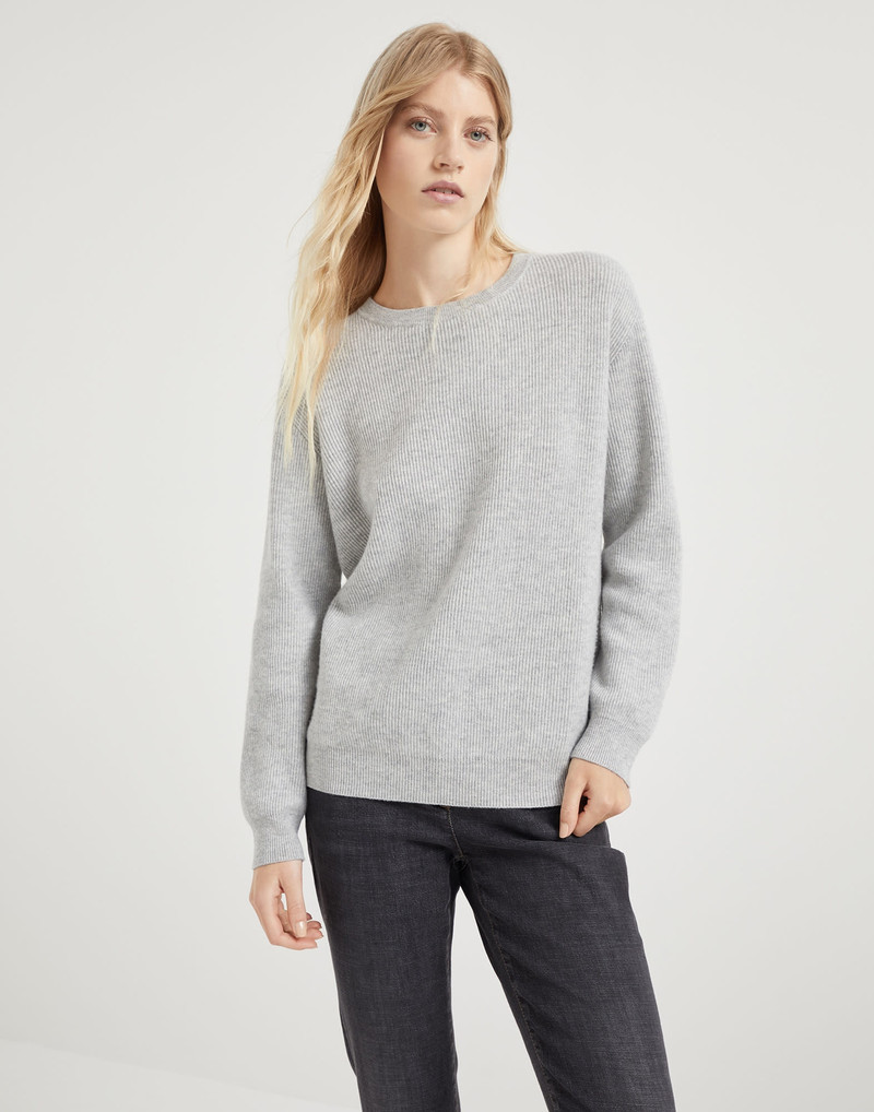 Cashmere English rib sweater with monili - 1