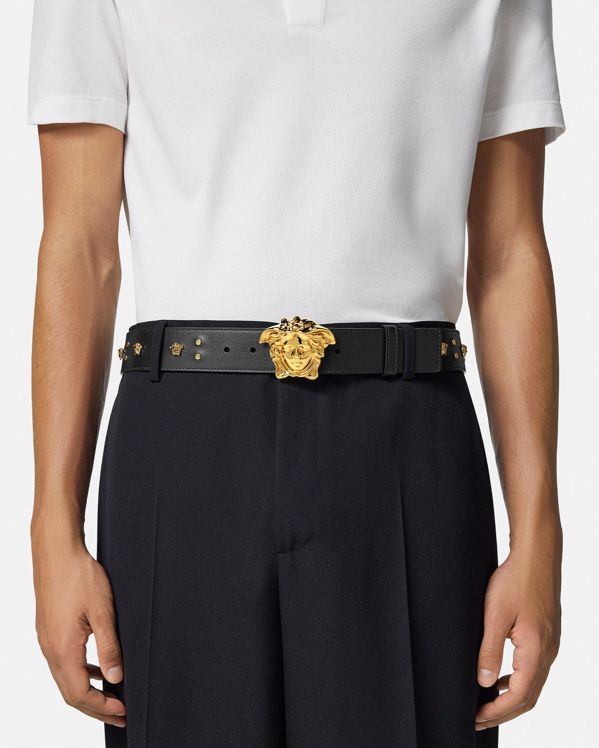 Studded Medusa Leather Belt 1.6" - 3