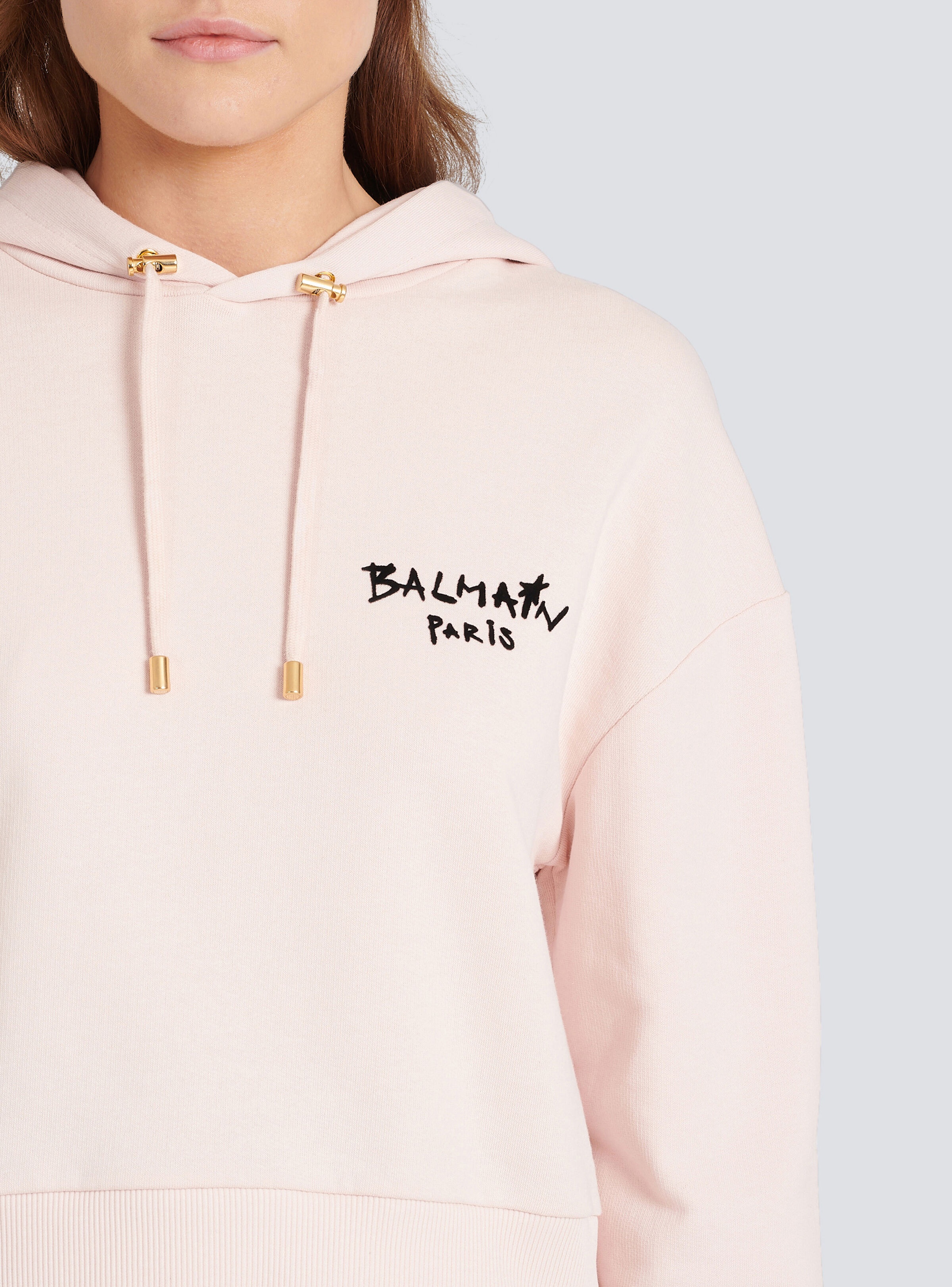 Cropped eco-design cotton sweatshirt with flocked graffiti Balmain logo - 2