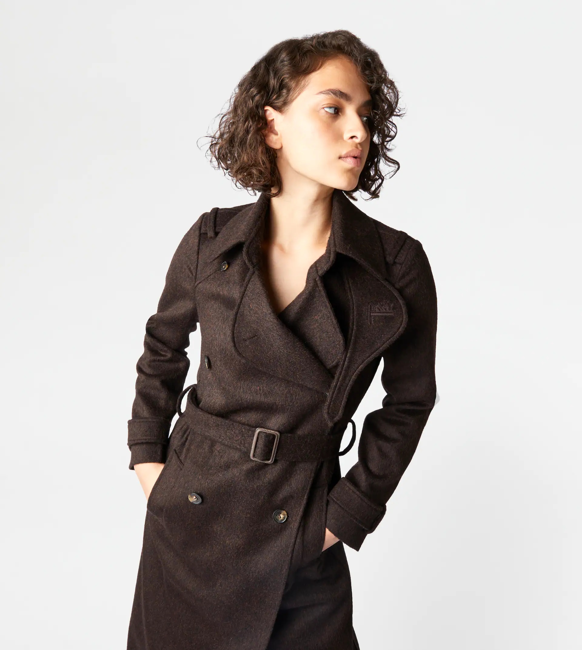 TRENCH COAT IN WOOL FELT - BROWN - 7