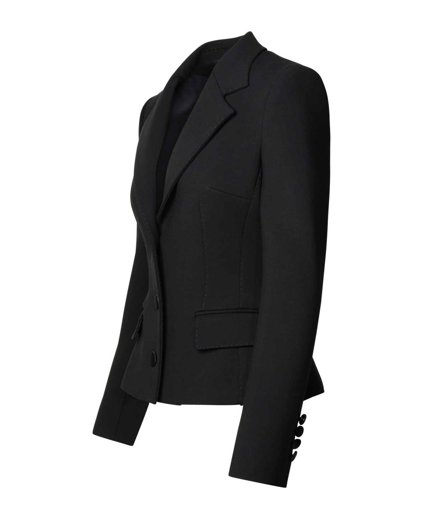 Black Wool Blend Blazer - 2