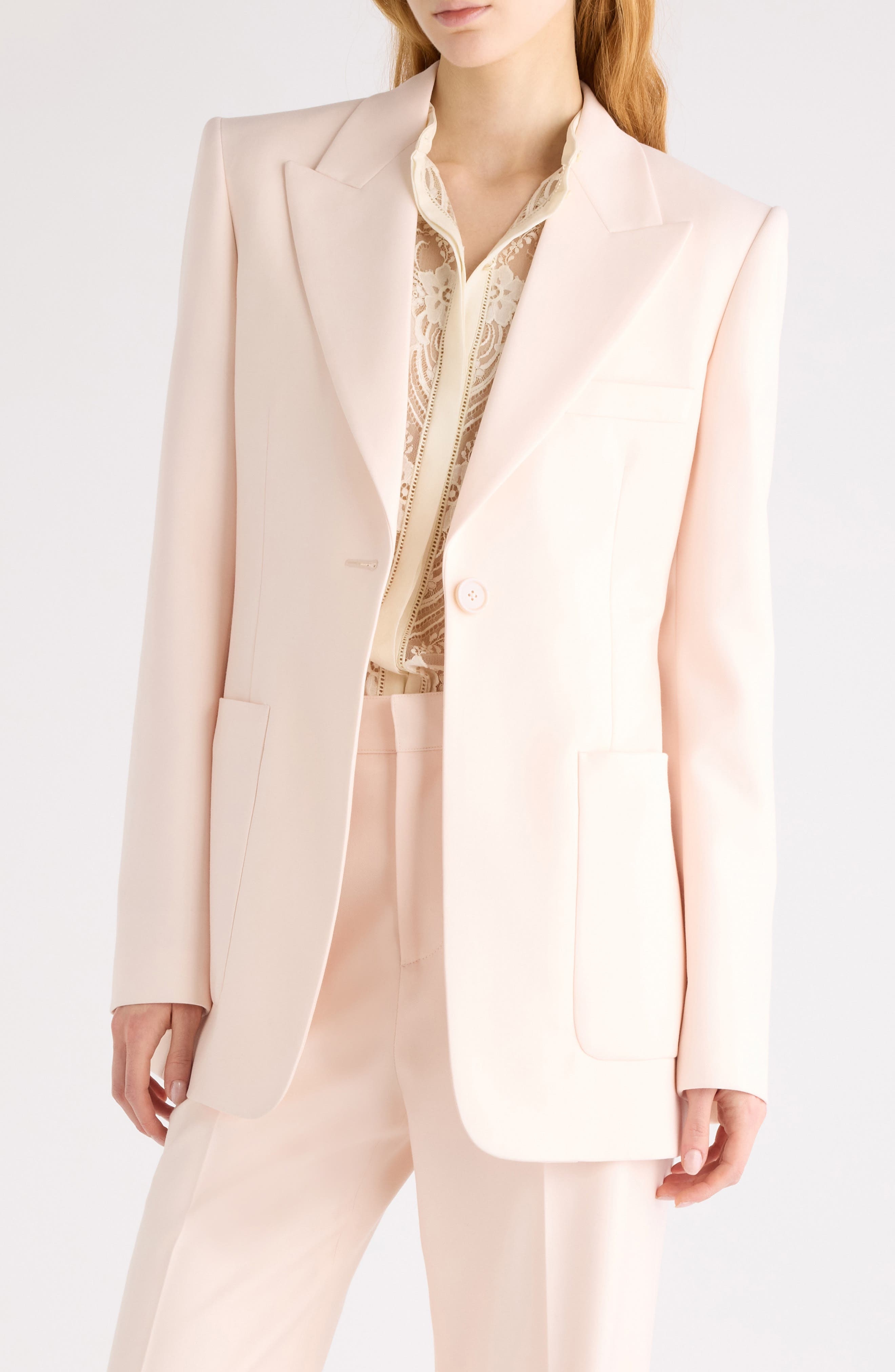 Chloé One-Button Virgin Wool Gabardine Blazer in Biscuit Pink at Nordstrom - 1