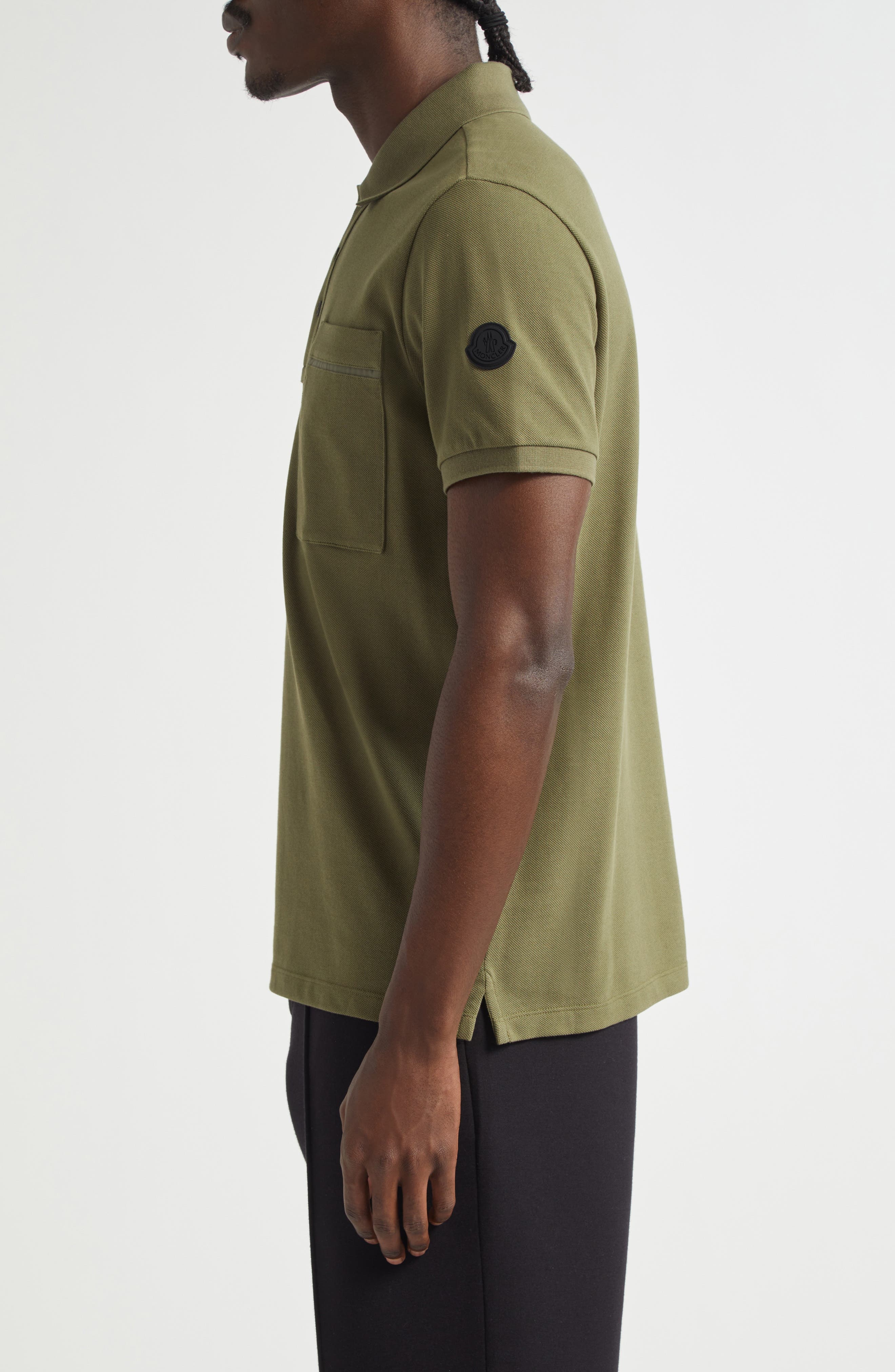 Moncler Logo Patch Cotton Piqué Polo in Smokey Olive at Nordstrom - 3