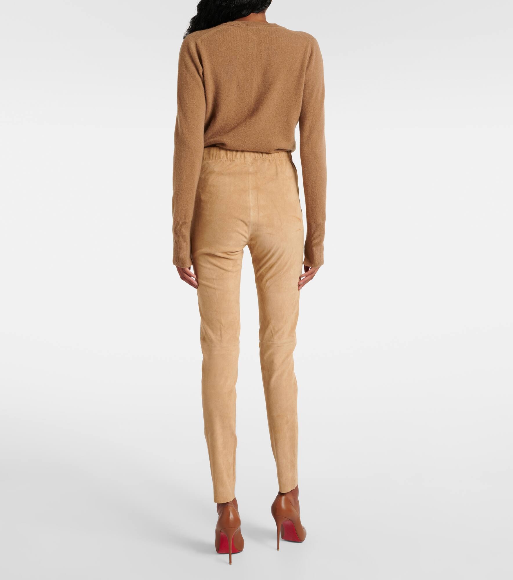 Mid-rise suede leggings - 3