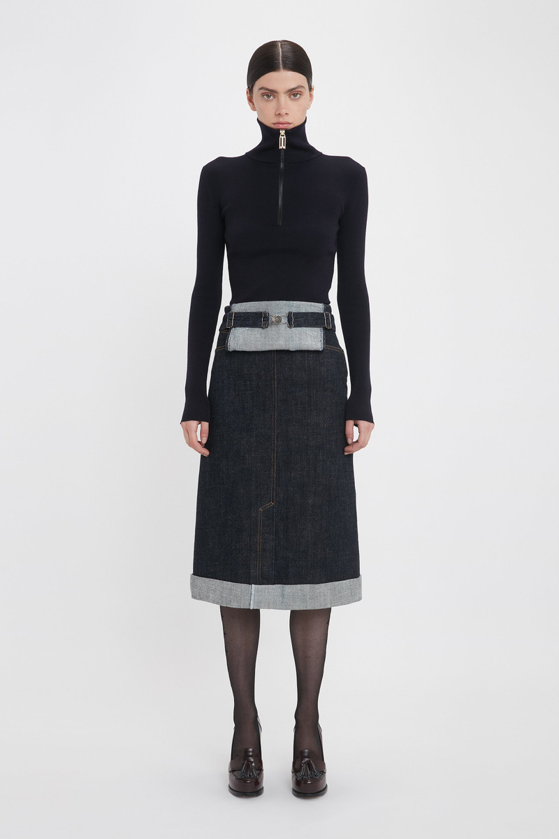 Victoria Beckham Overall Skirt In Dark Indigo Rinse outlook