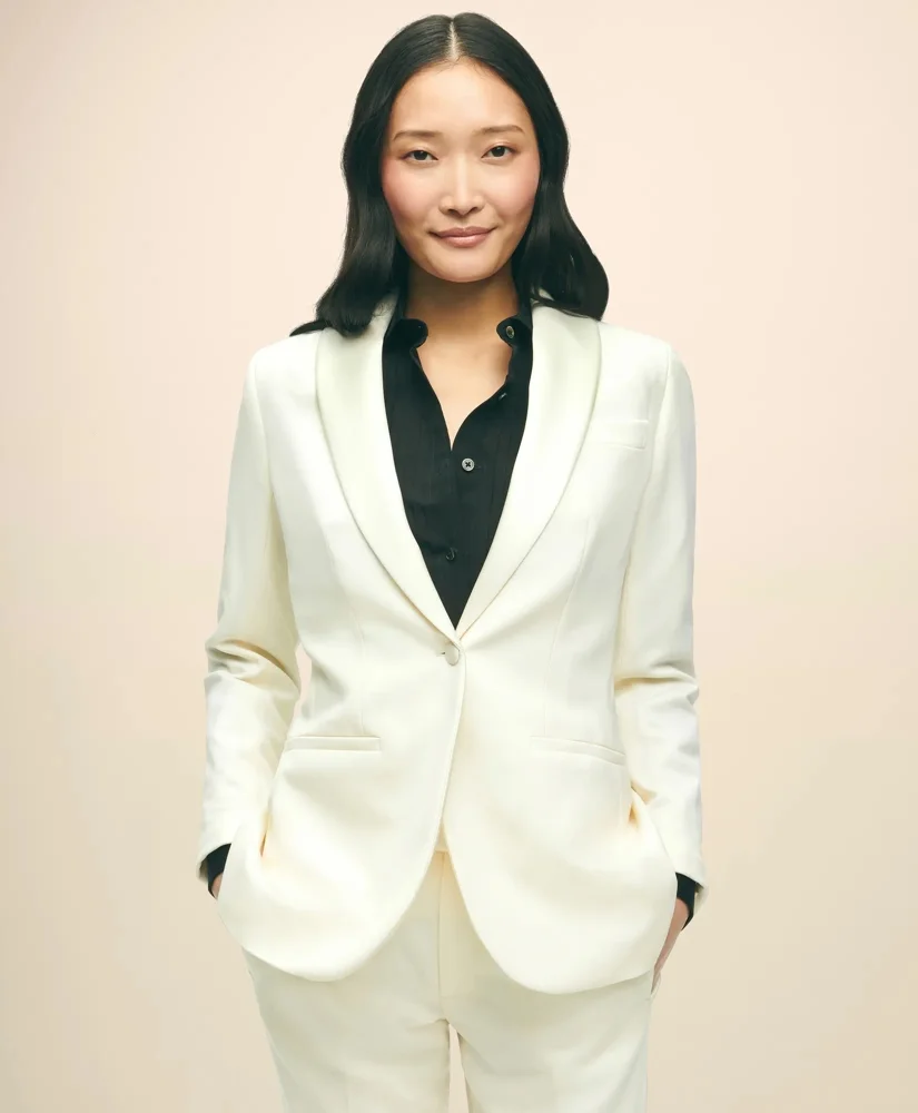Black Fleece Peak Lapel Dinner Jacket in Merino Wool-Silk Faille - 1