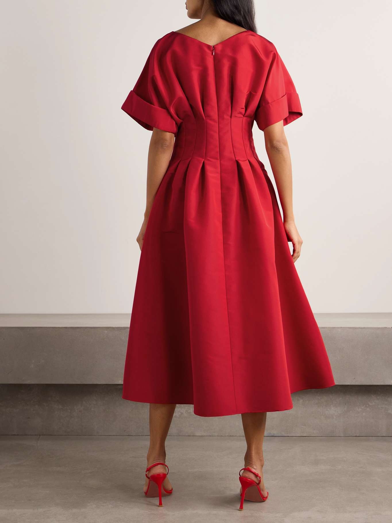 Pleated silk-faille midi dress Red - 3