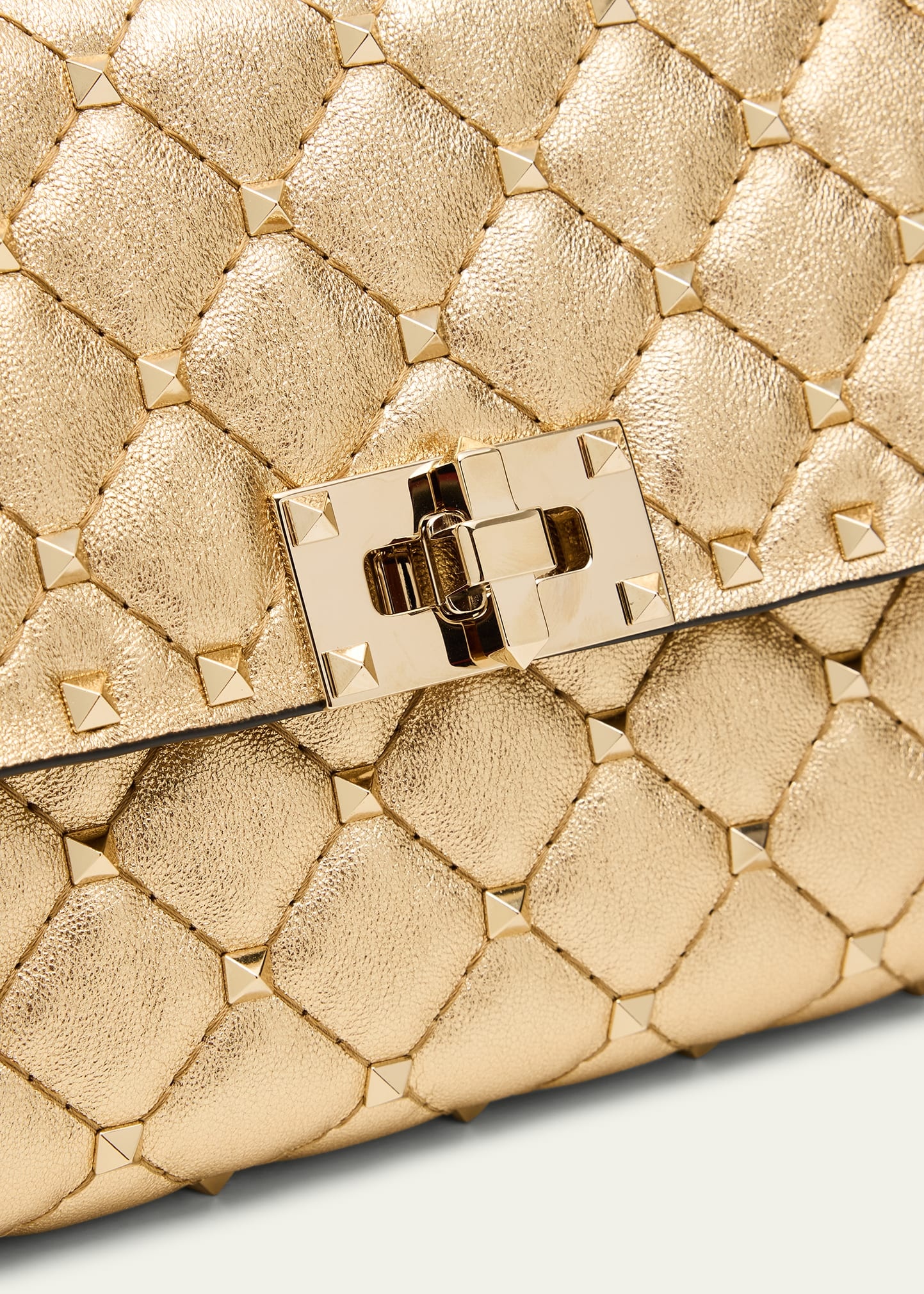 Quilted Rockstud Metallic Leather Shoulder Bag - 3