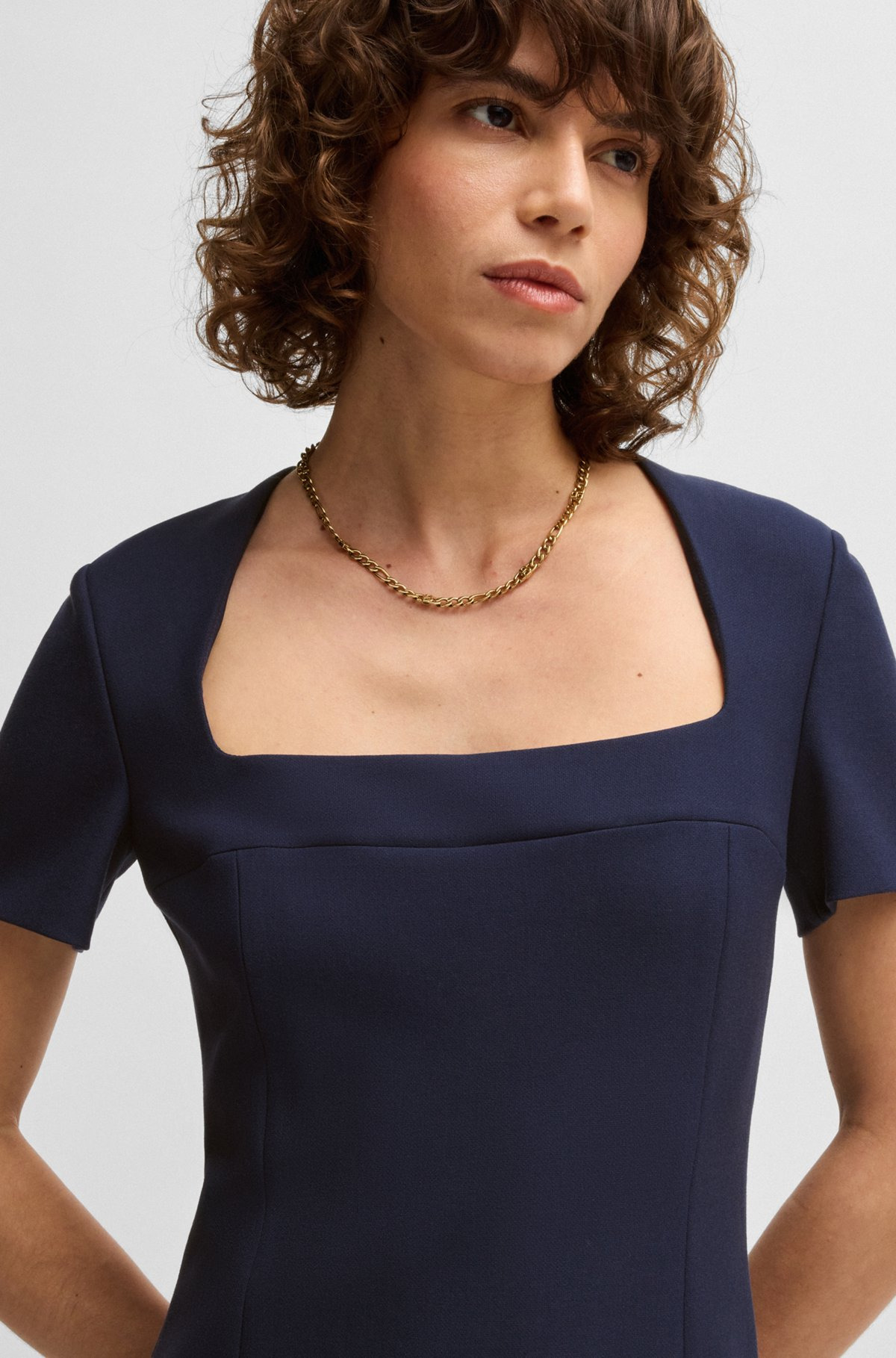 SQUARE-NECK SLIM-FIT DRESS IN STRETCH MATERIAL - 5