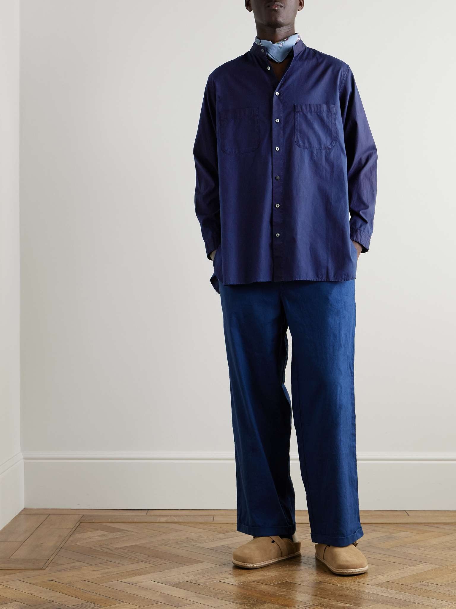 Oversized Grandad-Collar Indigo-Dyed Cotton Oxford Shirt - 2