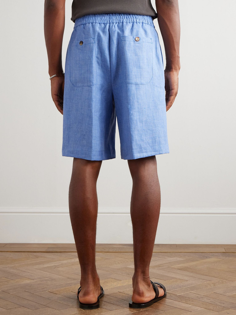 Straight-Leg Linen and Wool-Blend Shorts Blue 4