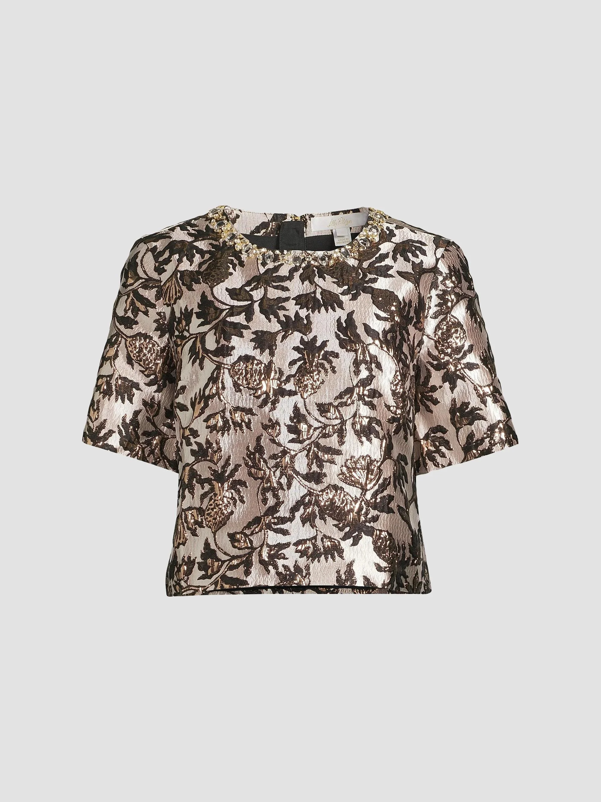 Women's Folie Beaded Tweed Cropped Top - Noir Pineapple Puff Metallic - 1