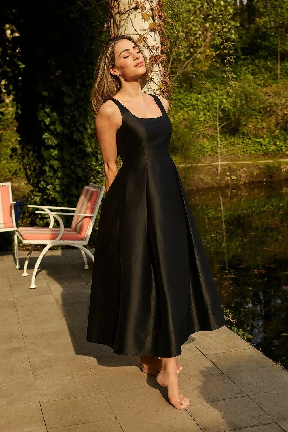 Taffeta Full Skirt Tailored Midi Dress - 1