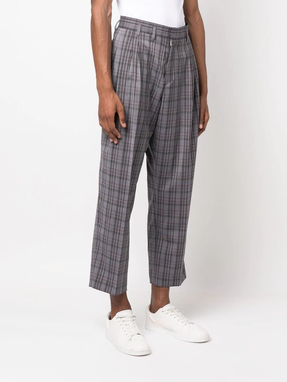 plaid-check pleat-detail trousers - 3