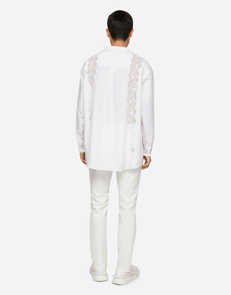 Stretch cotton pants with branded tag - 3