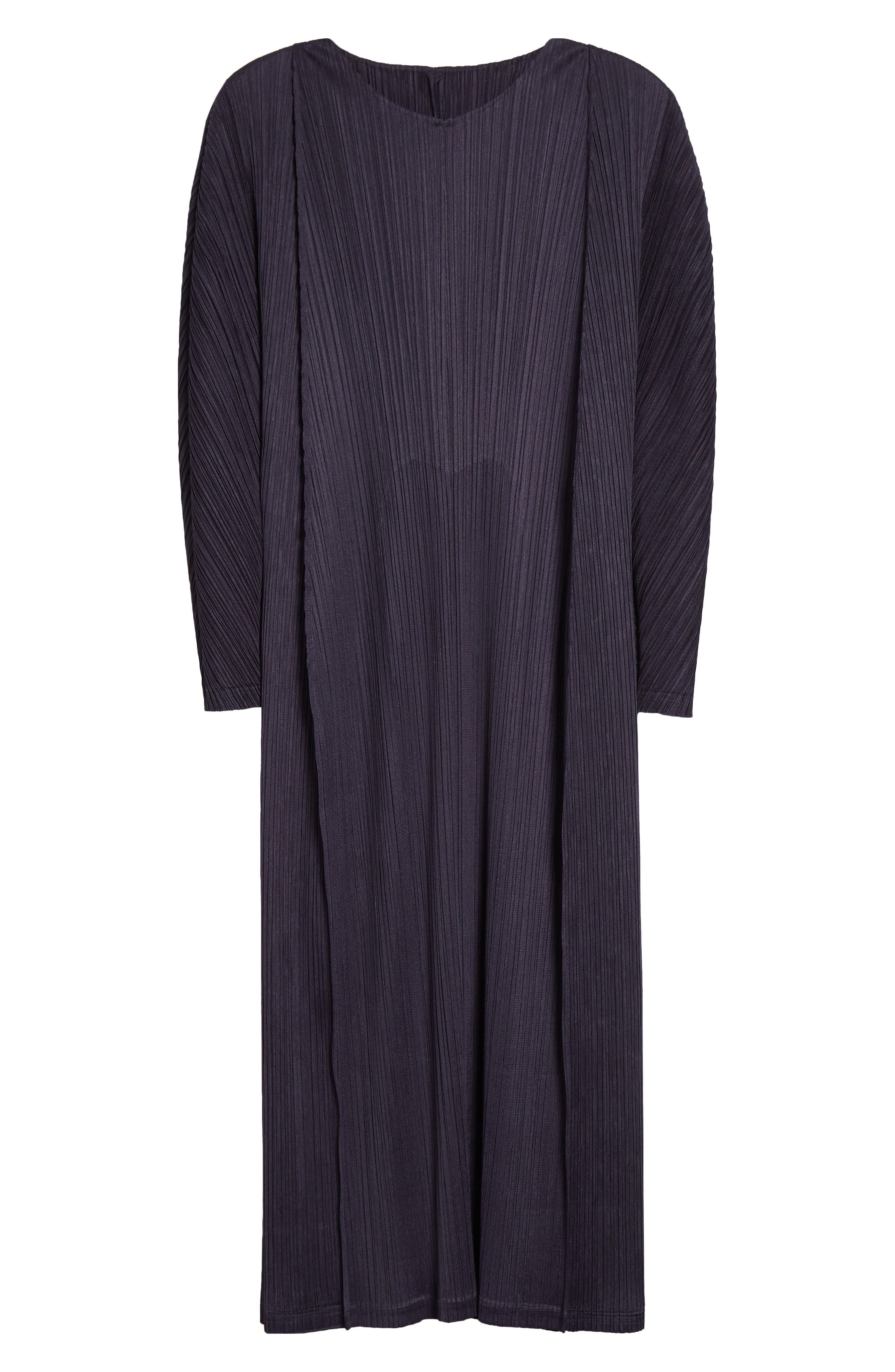 Pleats Please Issey Miyake Lantern Pleated Long Sleeve Midi Dress in Blue Black at Nordstrom - 6