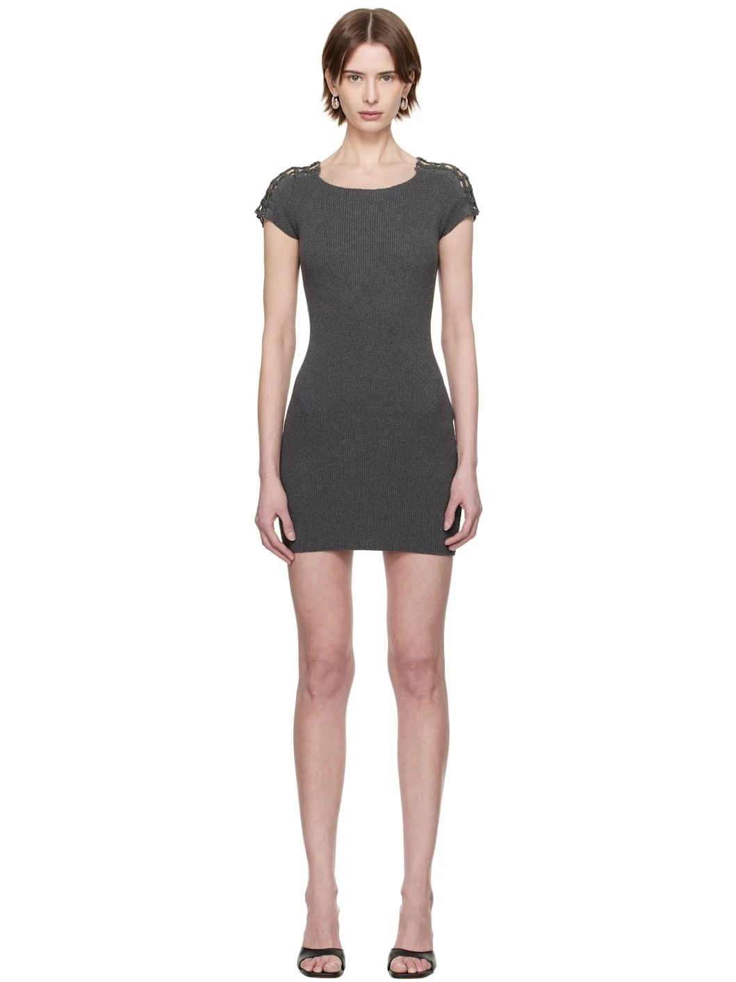 Gray Knitted Shoulder Minidress - 1