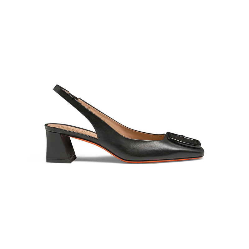 Women's black leather mid-heel slingback - 1