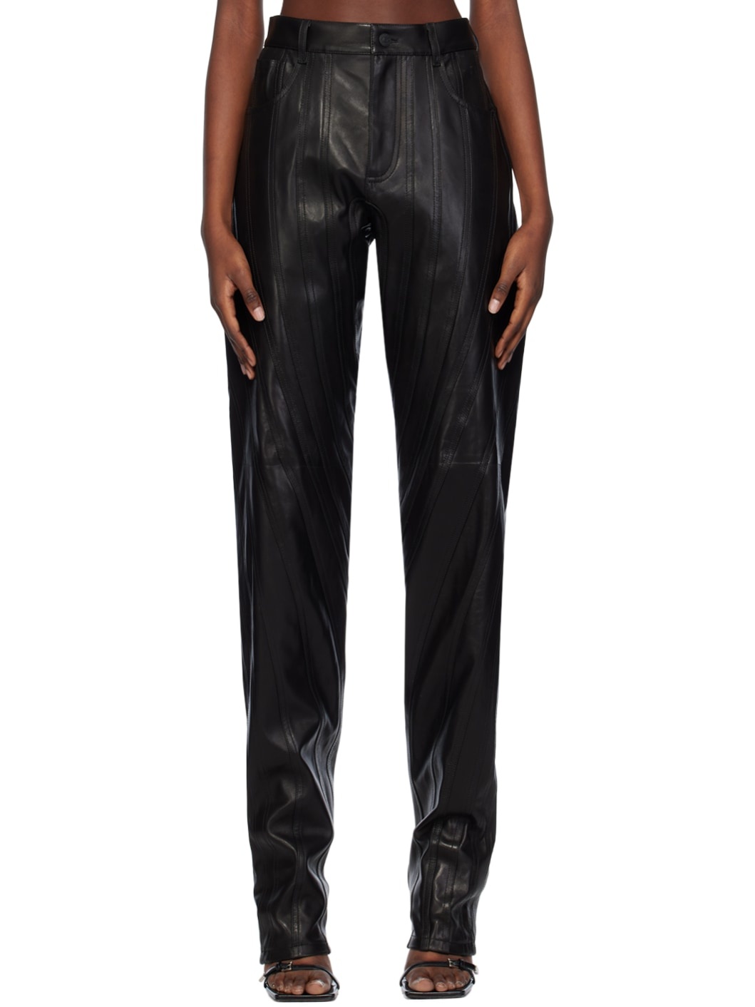 Black Spiral Leather Pants - 1