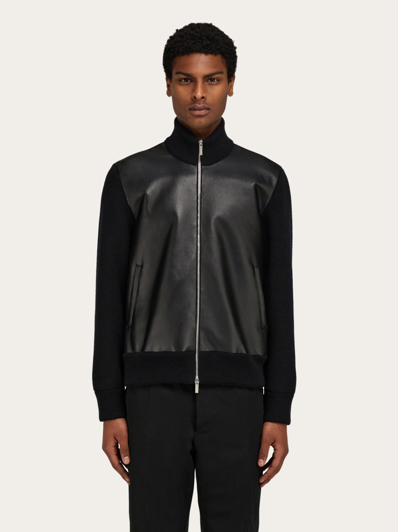 FERRAGAMO Bomber jacket in leather and wool outlook