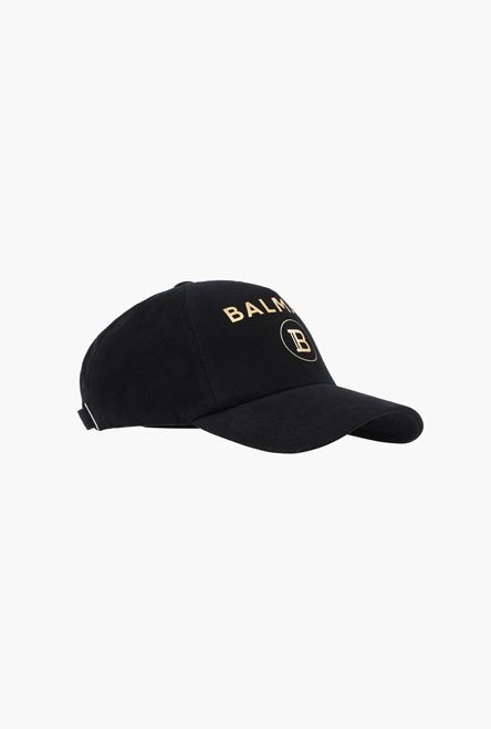 Black cotton cap with golden Balmain Paris logo - 3