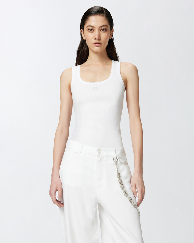 PINKO RIBBED TANK TOP WITH BIRD LOGO outlook