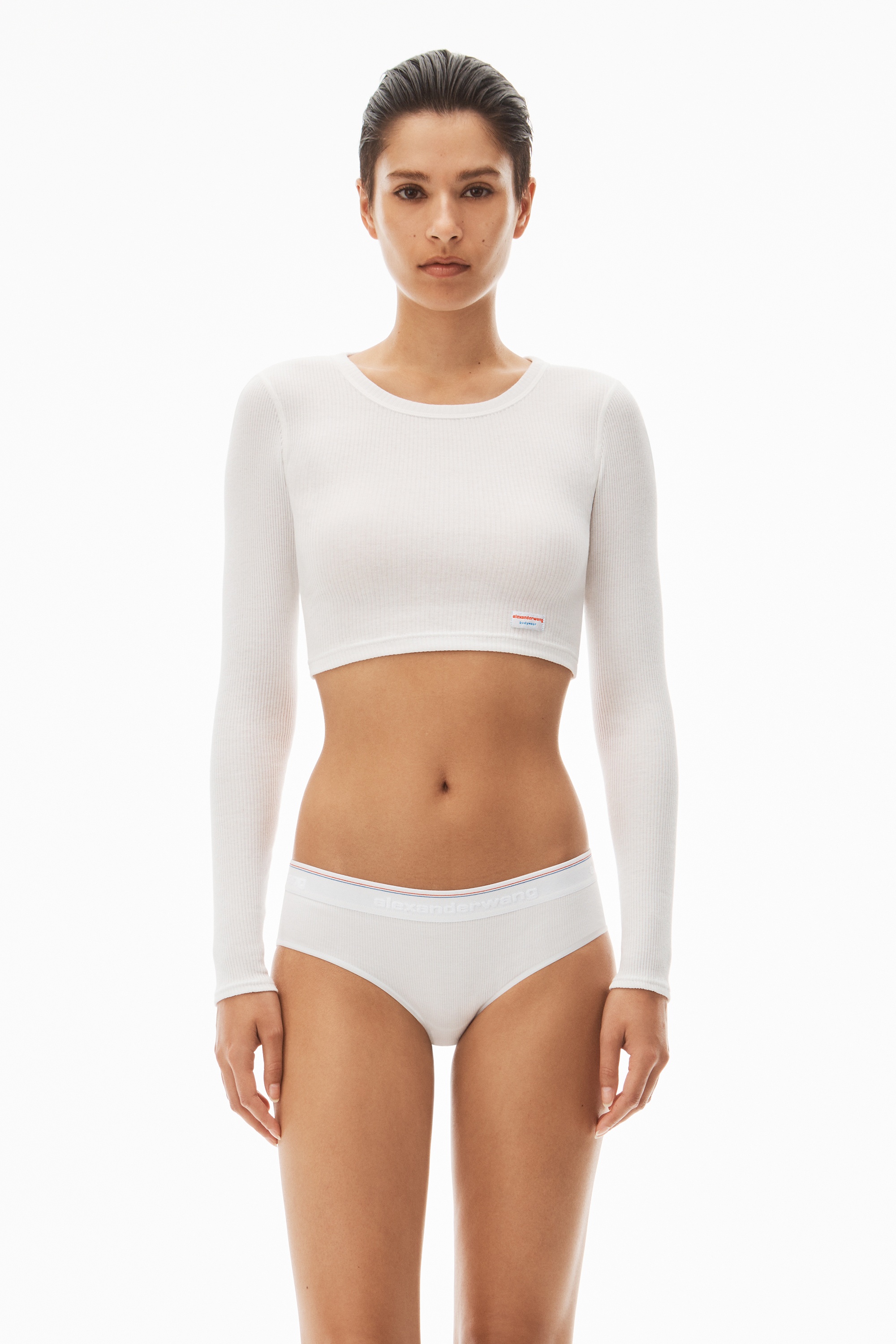 Cropped Long-Sleeve Tee in Ribbed Cotton Jersey - 2