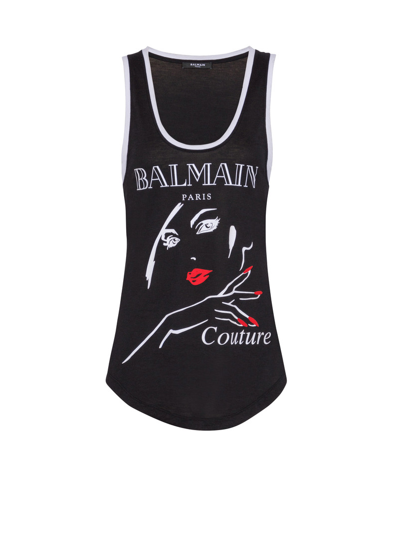 Flocked relaxed tank top with Balmain Beauty print 1