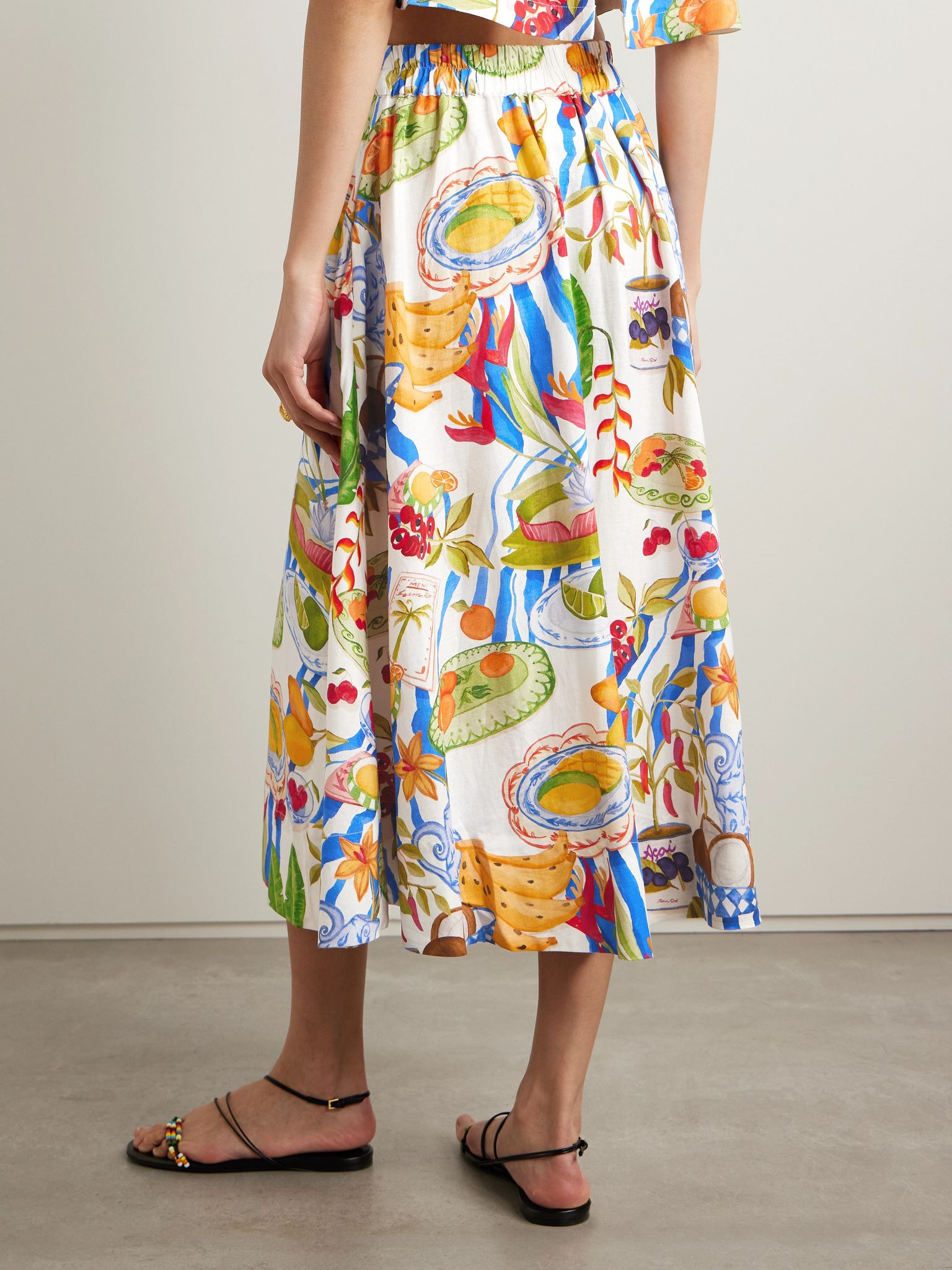Printed linen-blend midi skirt Multi - 3