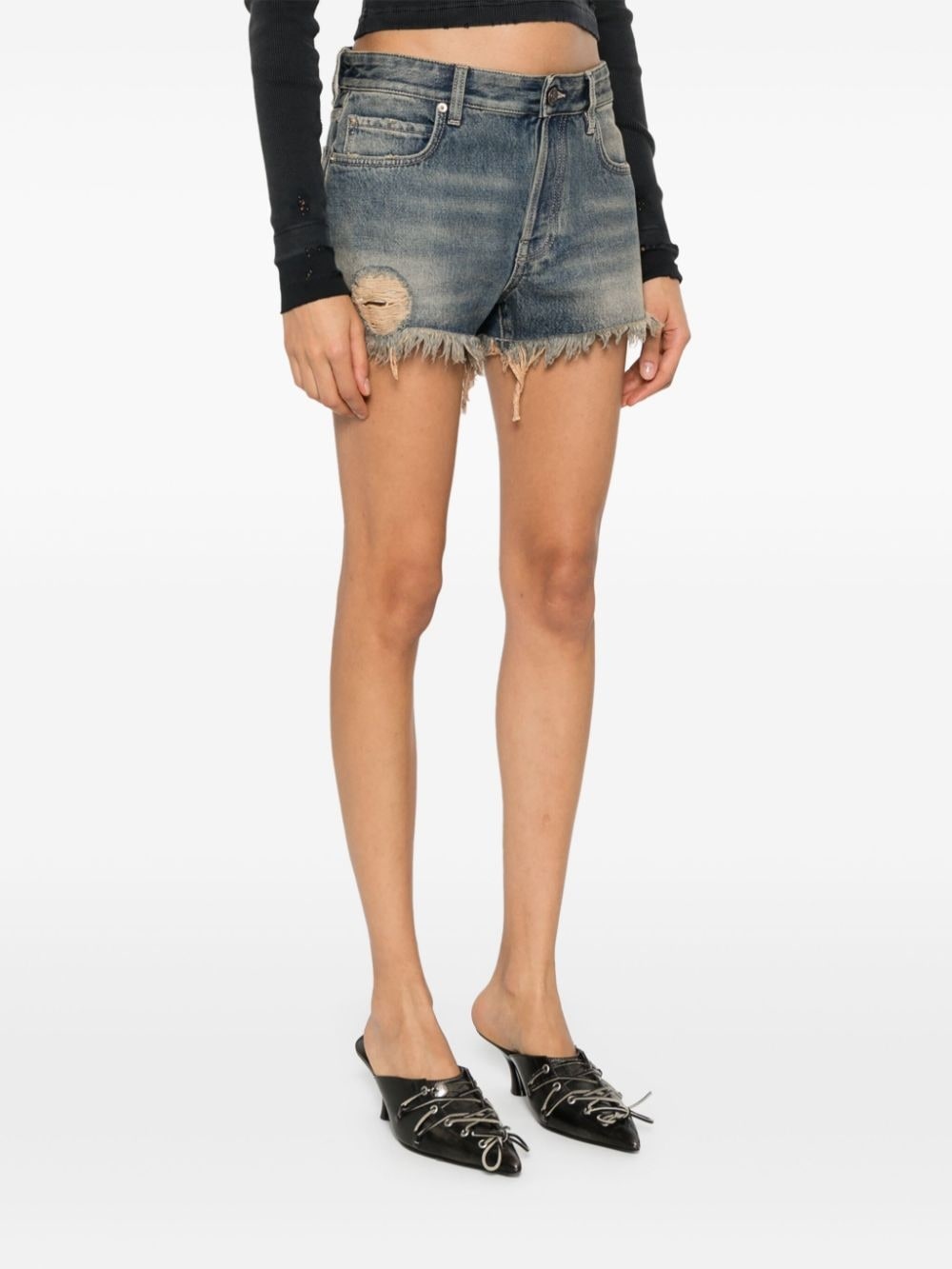 logo-patch denim shorts - 3