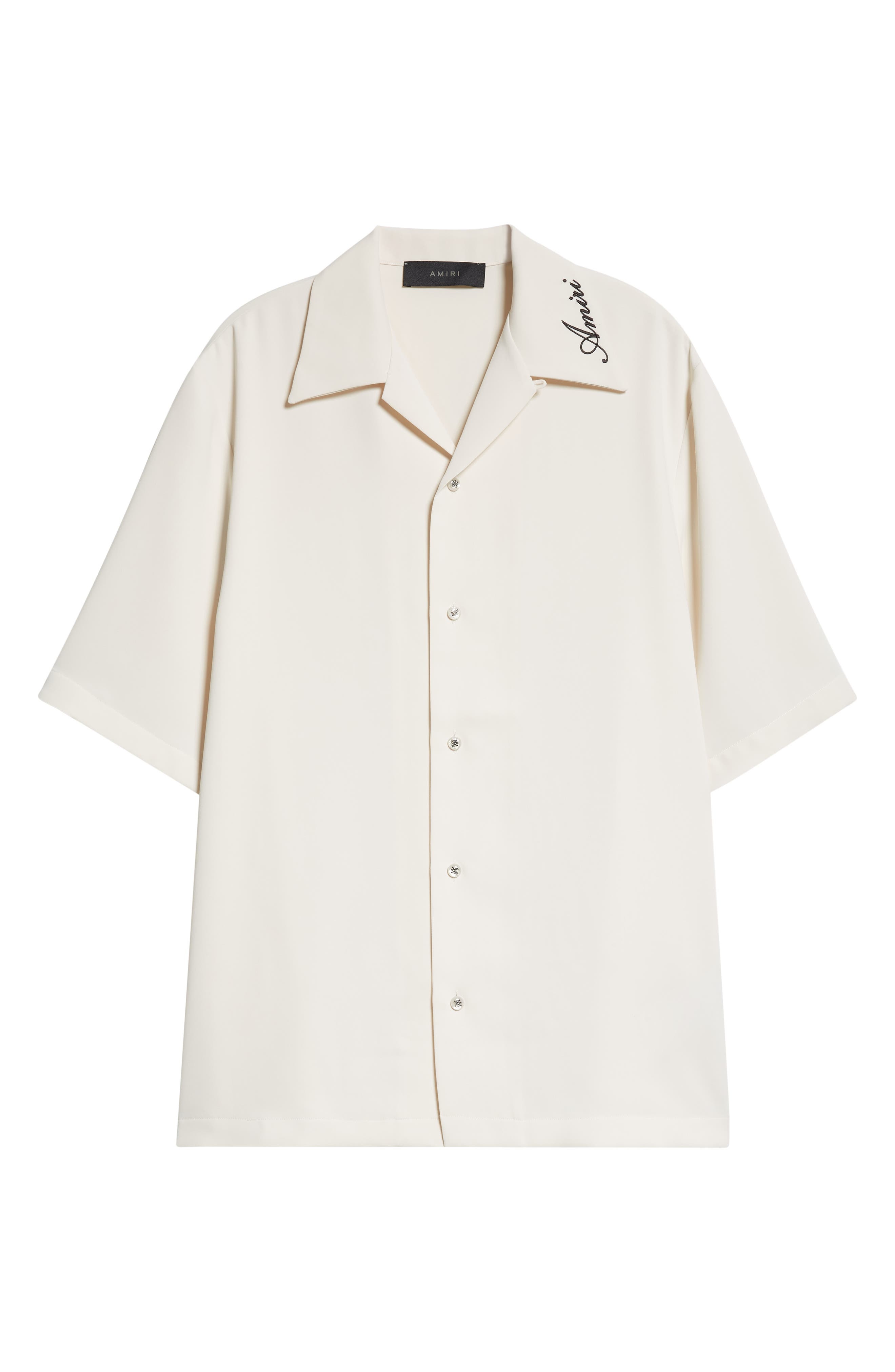 AMIRI Logo Embroidered Camp Shirt in Alabaster at Nordstrom - 5