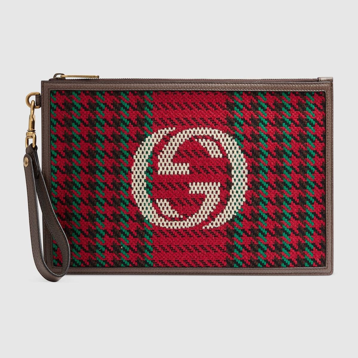 Houndstooth and stripe pouch with Interlocking G - 1